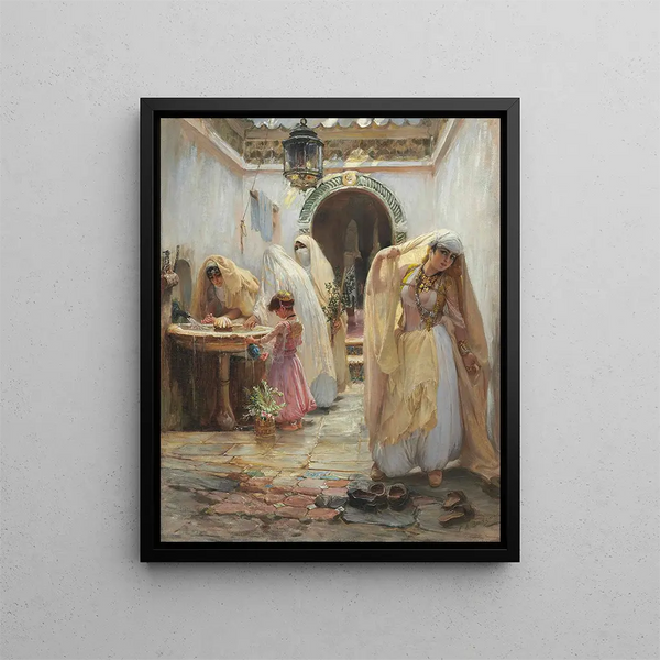 Women at the Fountain - Frederick Arthur Bridgman — framed artwork on a wall