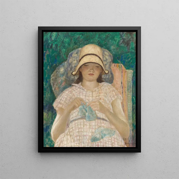 Girl Knitting - Frederick Carl Frieseke — framed artwork on a wall