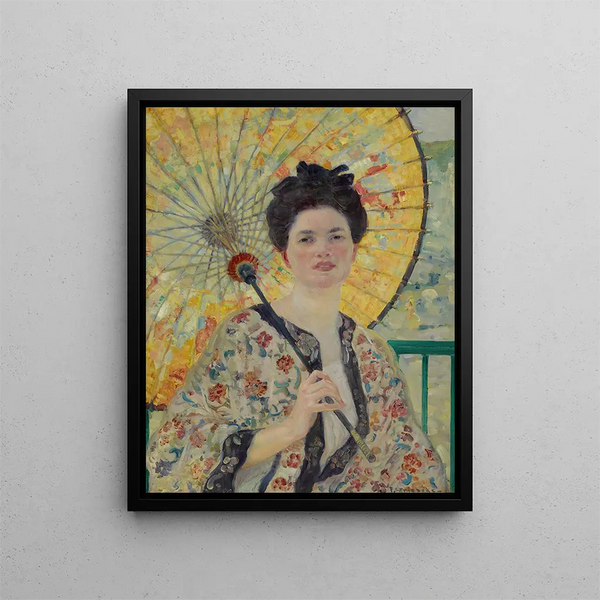 Japanese parasol painting - Frederick Carl Frieseke — framed artwork on a wall