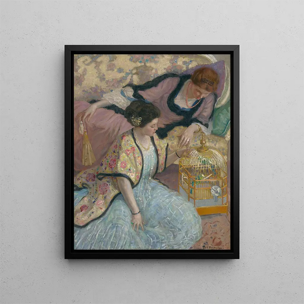 Les Perroquets - Frederick Carl Frieseke — framed artwork on a wall