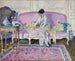 a seated woman on a sofa in an interior - Frederick Carl Frieseke — artwork view