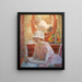 Young girl in front of a mirror in a pink dress - Frederick Carl Frieseke — framed artwork on a wall