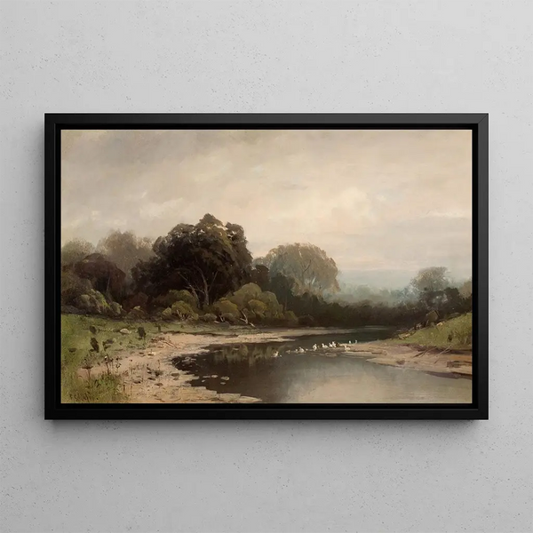 on the Merced River, California - Frederick Ferdinand Schafer — framed artwork on a wall