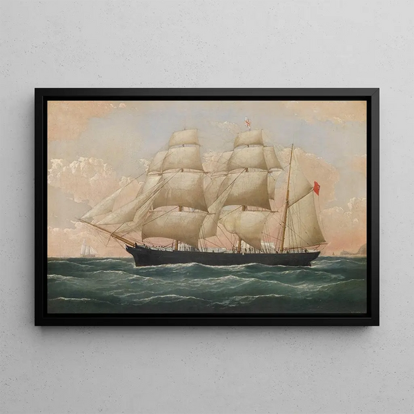 Brick painting in English Mary Evans in front of a rugged coast - Frederick J. Tudgay — framed artwork on a wall