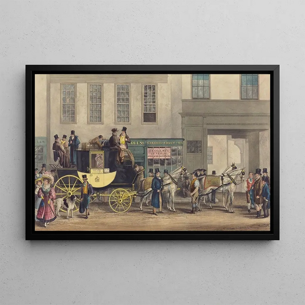 The Blenheim leaving the Star Hotel in Oxford - Frederick James Havell — framed artwork on a wall
