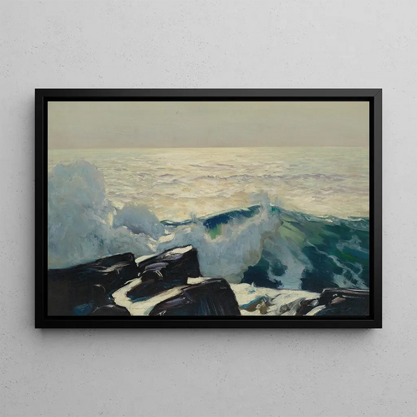 Rocky Coast and Sea Painting - Frederick Judd Waugh — framed artwork on a wall