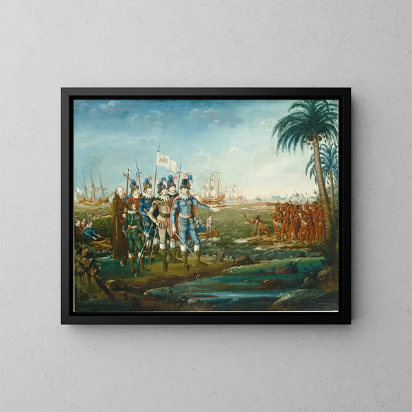 First Arrival of Christopher Columbus - Frederick Kemmelmeyer — framed artwork on a wall