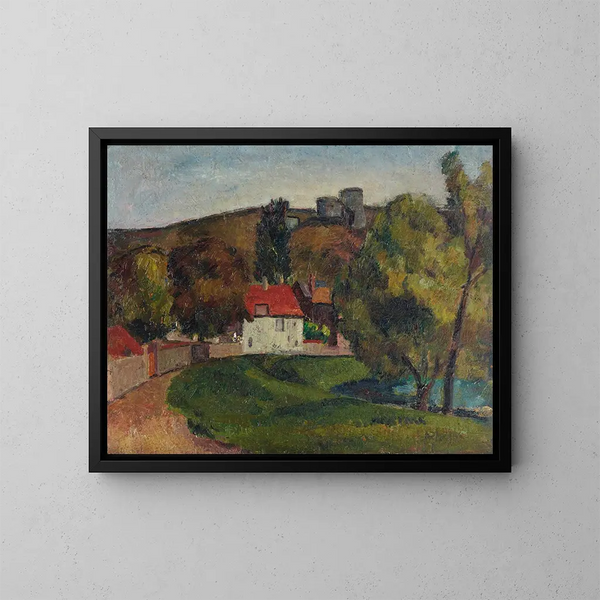 Village landscape painting under ruins - Frederick Porter — framed artwork on a wall