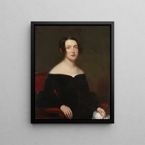 Portrait of a lady in a black dress - Frederick Randolph Spencer — framed artwork on a wall