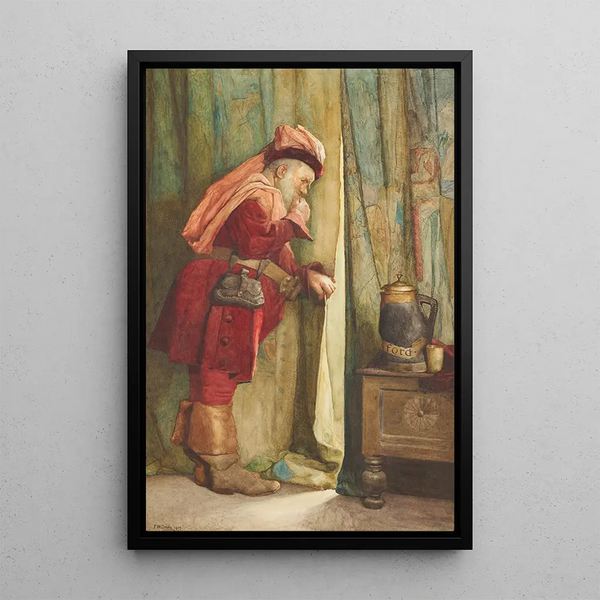 Falstaff je vais me cacher derrière la Tapisserie - Frederick William Davis — framed artwork on a wall