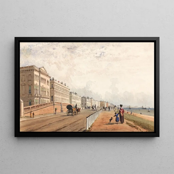Brighton painting, the façade and the chain pier seen in the distance - Frederick William Woledge — framed artwork on a wall