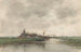 a river landscape painting with a view of a village - Fredericus Jacobus van Rossum du Chattel — artwork view