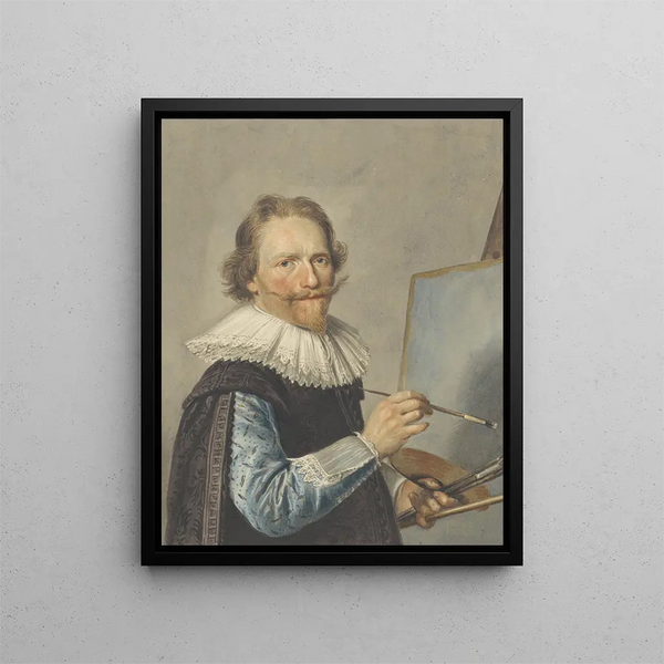 Portrait painting of Frederik Hendricksz Vroom at his easel - Frederik Hendricksz Vroom — framed artwork on a wall