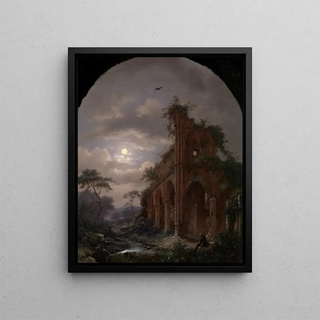 Frederik Marinus Kruseman - Monk Meditating near a Ruin by Moonlight.webp
