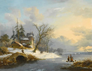 Winter landscape with walkers and skaters - Frederik Marinus Kruseman — artwork view
