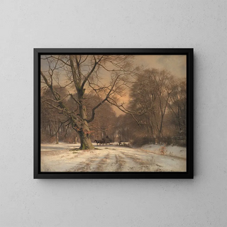 Winter landscape painting, Jægersborg Dyrehave motif - Frederik Rohde — framed artwork on a wall