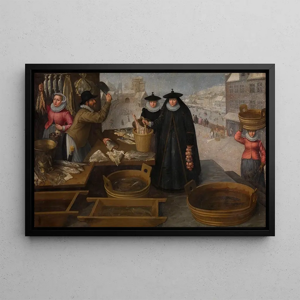 Fish Market Painting - Frederik van Valckenborch — framed artwork on a wall