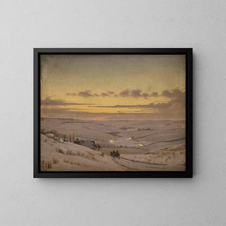 Winter Evening Painting at Susen - Frederik Vermehren — framed artwork on a wall