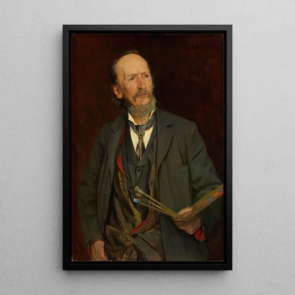 Portrait painting of the artist Amaldus Nielsen - Fredrik Kolstø — framed artwork on a wall