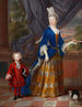 Portrait of an elegant 25-year-old lady accompanied by a young boy and a spaniel - French School — artwork view