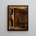 a small trompe-l'œil with a young nun looking through a shutter - French School — framed artwork on a wall