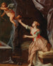 Interior painting with a woman and Cupid flying away - French School — artwork view
