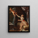 Interior painting with a woman and Cupid flying away - French School — framed artwork on a wall
