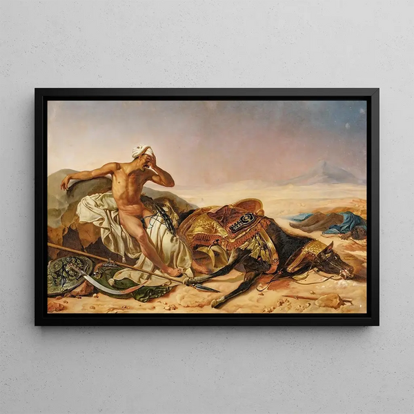 a man mourning the death of his steed - French School — framed artwork on a wall