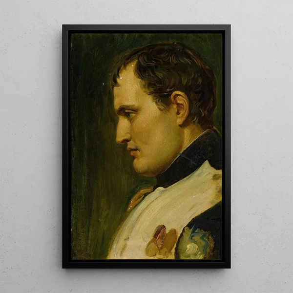 Napoleon Bonaparte profile painting - French School — framed artwork on a wall