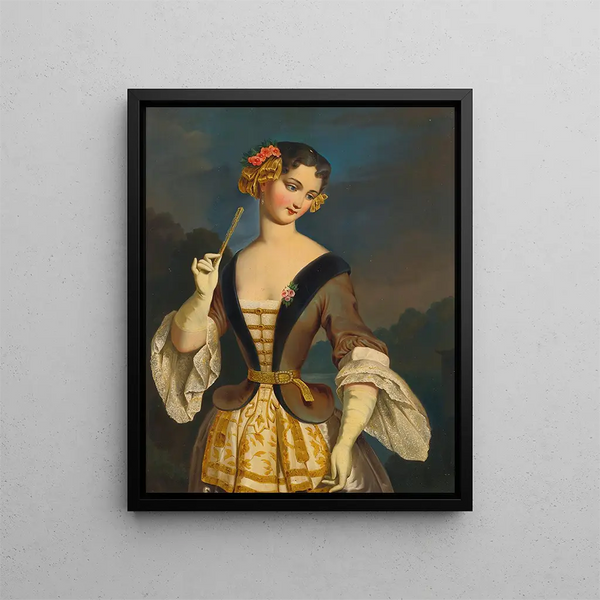 Portrait of a woman half-length - French School — framed artwork on a wall