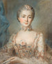 Portrait of a woman in a floral dress - French School — artwork view