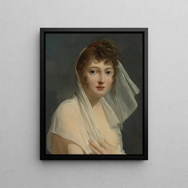 Portrait of a young woman wearing a veil - French School — framed artwork on a wall