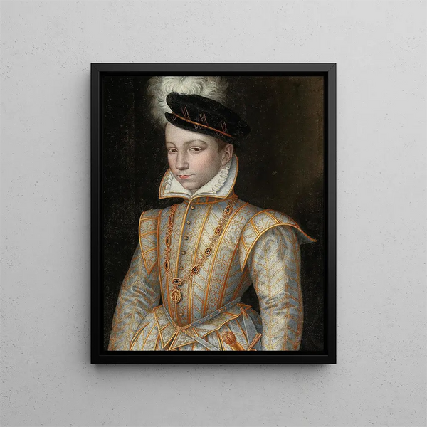 Portrait of King Charles IX of France 1550-1574 - French School — framed artwork on a wall