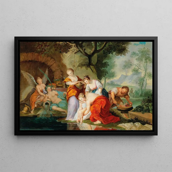 Thétis plunging the child Achilles into the Styx River - French School — framed artwork on a wall