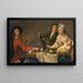 two young men and a woman holding a child sitting at a table drinking wine - French School — framed artwork on a wall