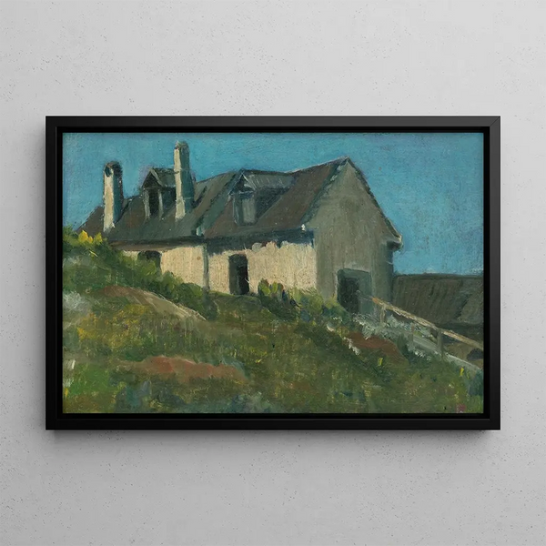 Village Farm Painting - Frida Konstantin — framed artwork on a wall