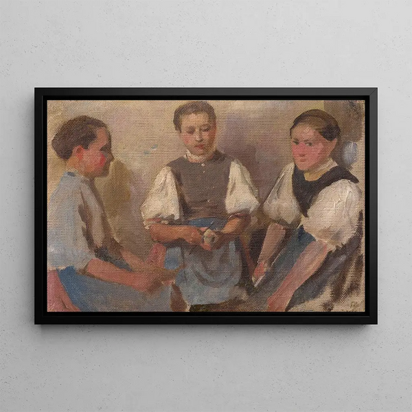 Three Girls - Frida Konstantin — framed artwork on a wall