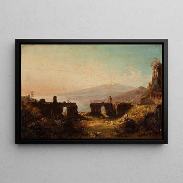 View from the Ancient Theatre of Taormina - Friedrich August Elsasser — framed artwork on a wall