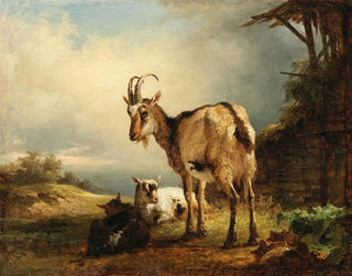 a goat with two kids - Friedrich August Matthias Gauermann — artwork view