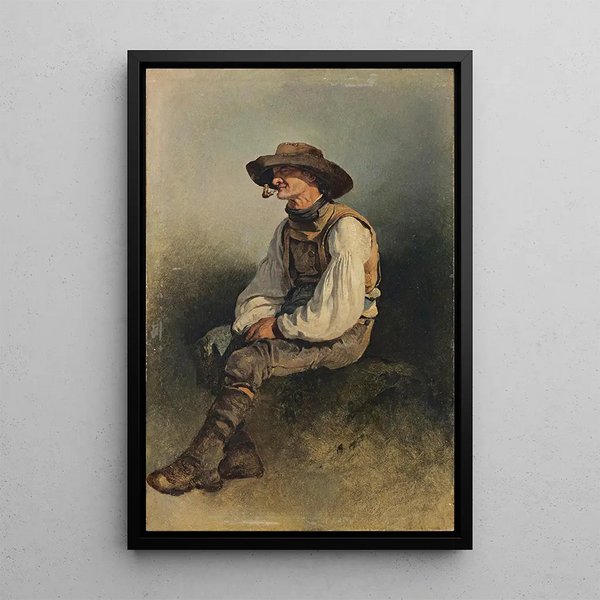 a bearded man smoking a pipe - Friedrich August Matthias Gauermann — framed artwork on a wall