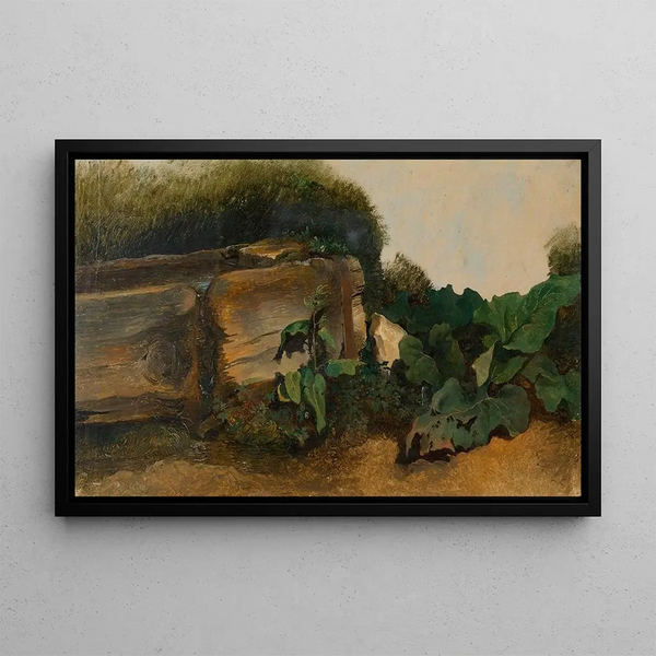 Plants near a Pond - Friedrich August Matthias Gauermann — framed artwork on a wall