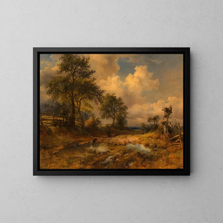 The cart path, returning hunter - Friedrich August Matthias Gauermann — framed artwork on a wall