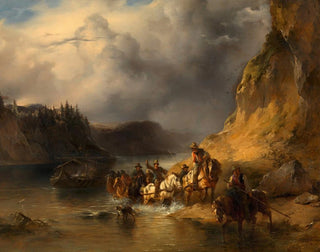 A convoy of boats on the Danube - Friedrich August Matthias Gauermann — artwork view