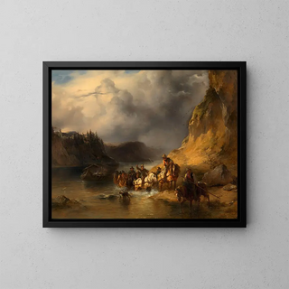 A convoy of boats on the Danube - Friedrich August Matthias Gauermann — framed artwork on a wall