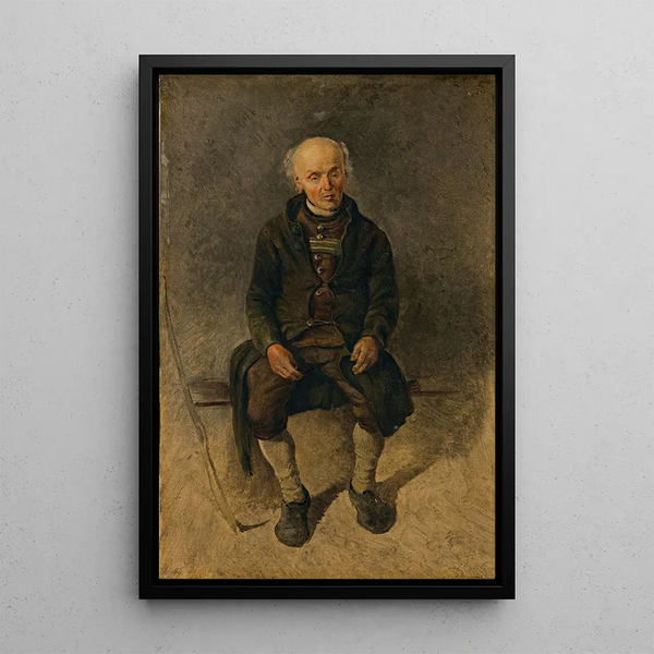 Farmhouse painting smoking a pipe - Friedrich August Matthias Gauermann — framed artwork on a wall