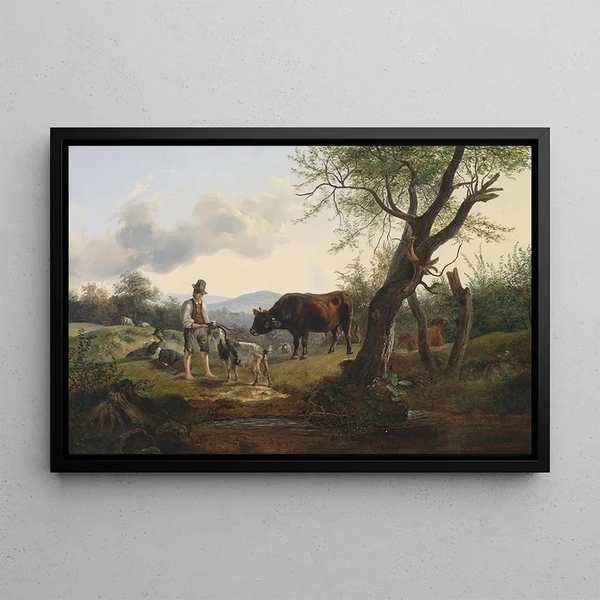 Berger with goat - Friedrich August Matthias Gauermann — framed artwork on a wall