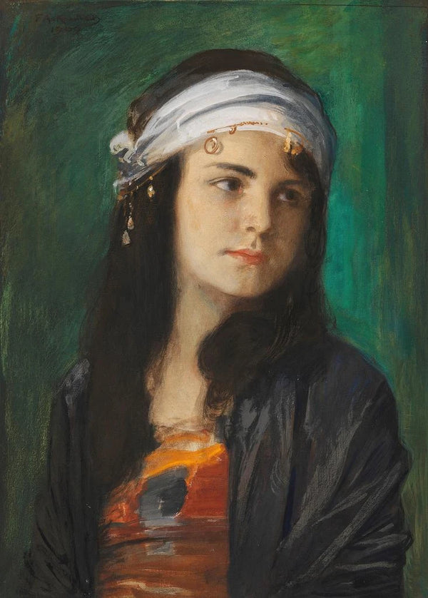 Portrait of Child Hedda, the artist's daughter, in oriental style - Friedrich August von Kaulbach — framed artwork on a wall
