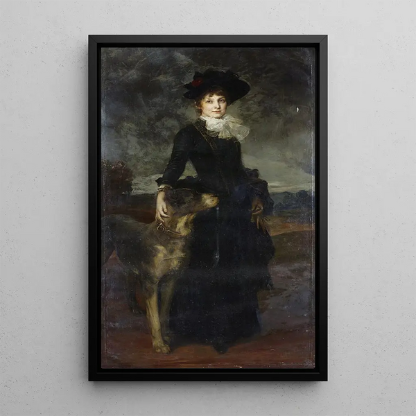 Mina Kaulbach with mastiff - Friedrich August von Kaulbach — framed artwork on a wall