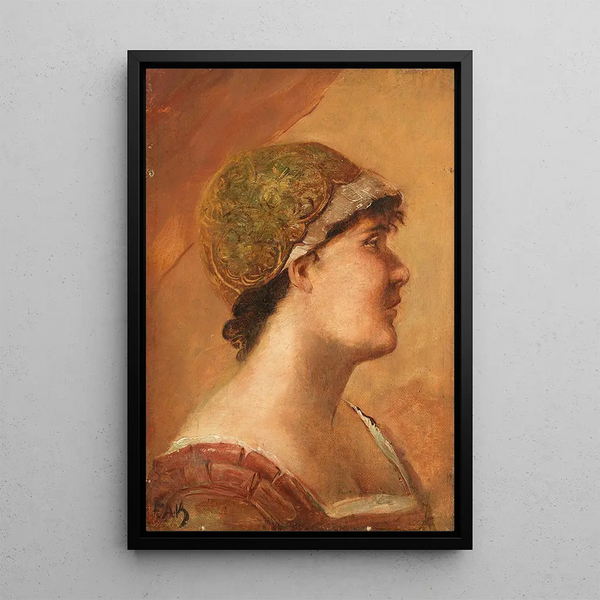 Head of a woman in profile - Friedrich August von Kaulbach — framed artwork on a wall