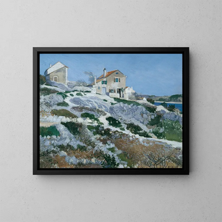 Fishermen's Houses in Lussin - Friedrich Beck — framed artwork on a wall